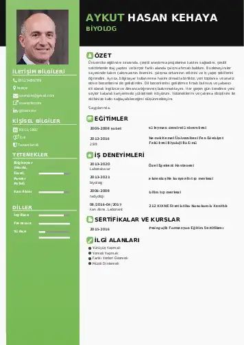 Biyolog CV Örnekleri cv indir